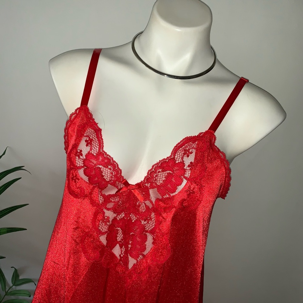 v i n t a g e :: Vibrant Floral Satin Nylon Lace Nightgown Slip Dress - Picture 6 of 14